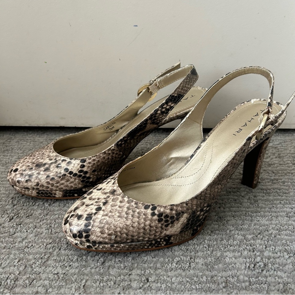 Tahari Python Print Slingback Heels